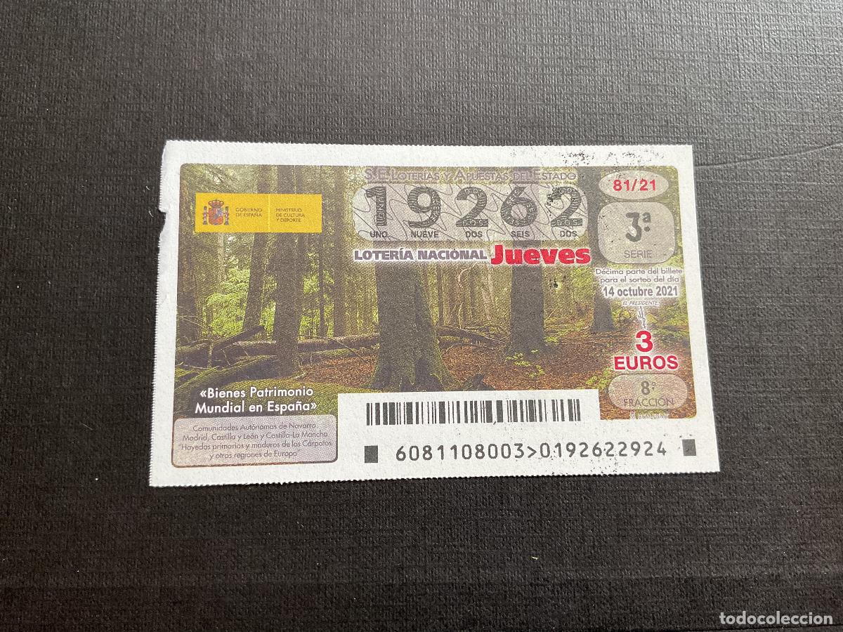 Loterie Nationale: DECIMO LOTERIA JUEVES N&ordm; 19262 SORTEO 81 A&Ntilde;O 2021.
