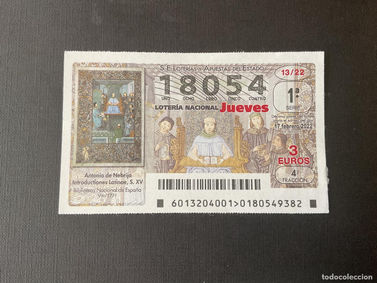 Nationale spanische Lotterie: DECIMO LOTERIA JUEVES N&ordm; 18054 SORTEO 13 A&Ntilde;O 2022