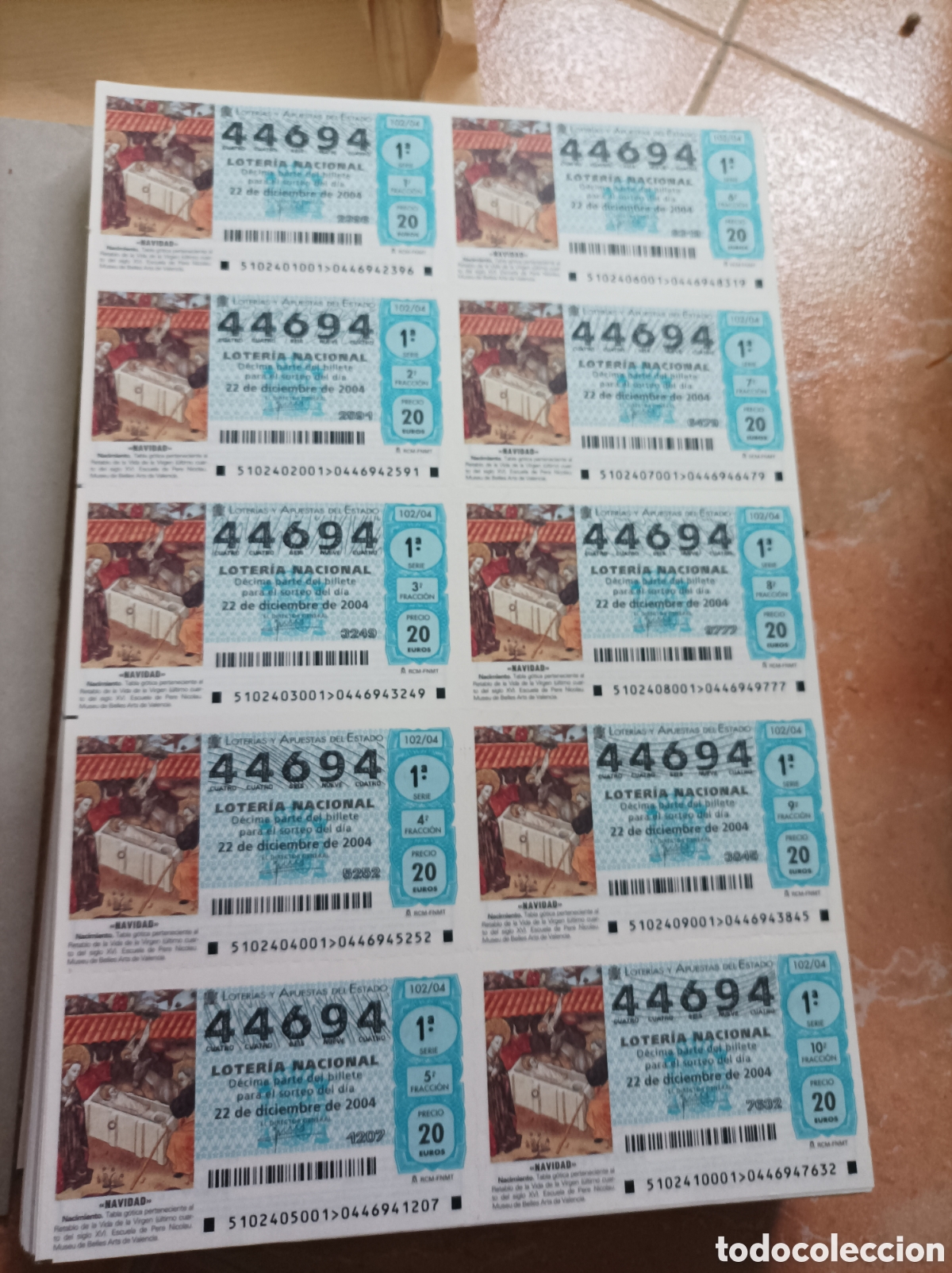 National Spanish Lottery: Loteria 195 billetes del 1 al 195 del 44694 a&ntilde;o 2004