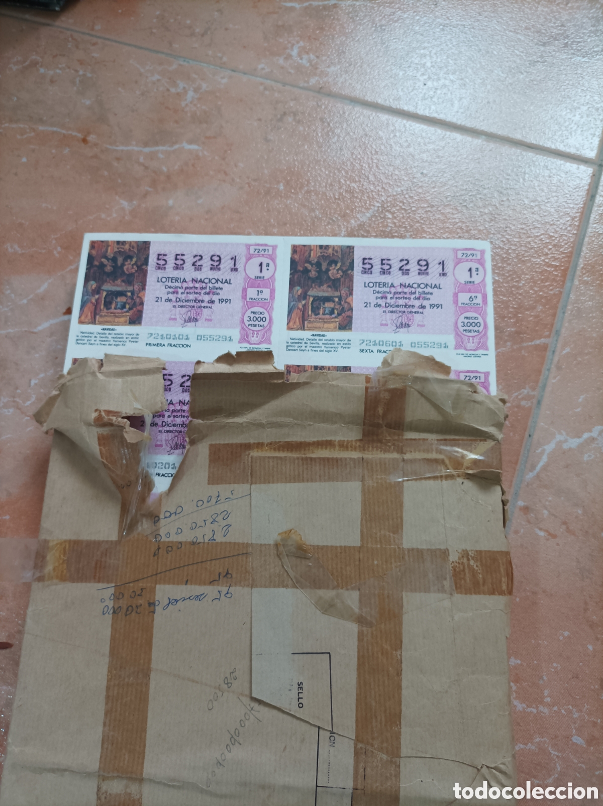National Spanish Lottery: Loteria Lote 55291 y 56449, 95 billetes de cada. A&ntilde;o 1991