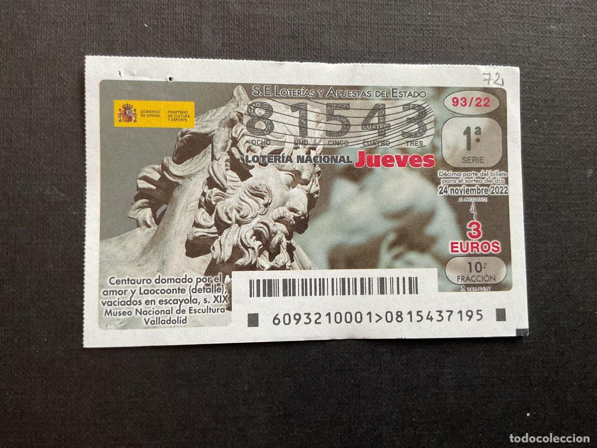 Loterie Nationale: DECIMO LOTERIA JUEVES N&ordm; 81543 SORTEO 93 A&Ntilde;O 2022,con agujeros de grapas