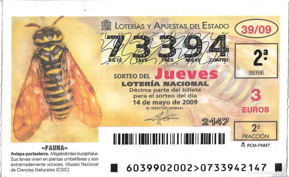 Nationale spanische Lotterie: DECIMO DE LOTERIA DEDICADO A FAUNA, DEL SORTEO DEL JUEVES 14-05-2009