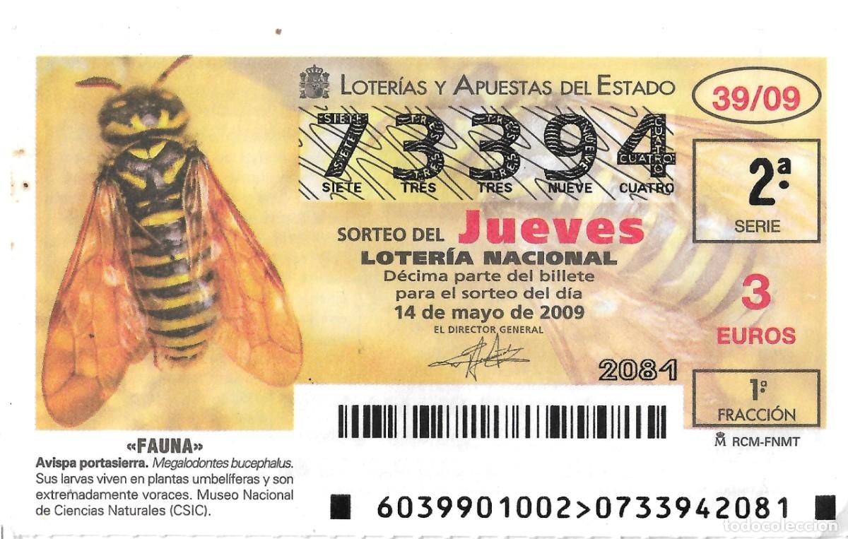 Nationale spanische Lotterie: DECIMO DE LOTERIA NACIONAL DEL JUEVES 14-05-2009, DEDICADO A FAUNA