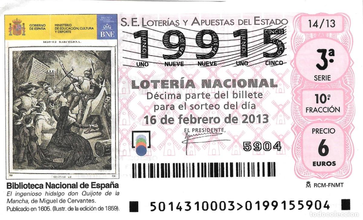 Nationale spanische Lotterie: DECIMO DE LOTERIA NACIONAL DEDICADO A LA BIBLIOTECA NACIONAL DEL 16-02-13