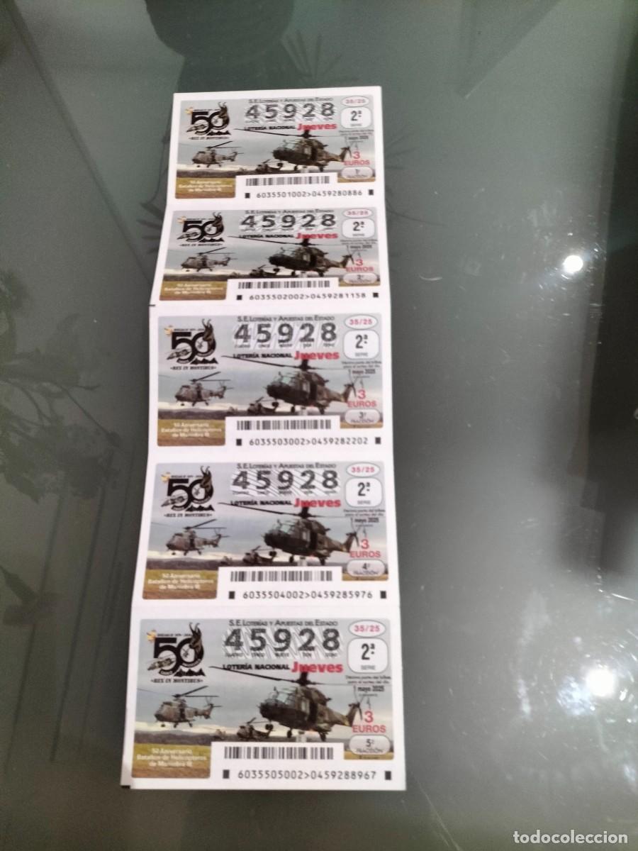 Nationale spanische Lotterie: 5 DECIMOS LOTERIA NACIONAL JUEVES 1 MAYO 2025 35/25 AVIONES ANIV BATALLON MILITAR HELICOPTEROS