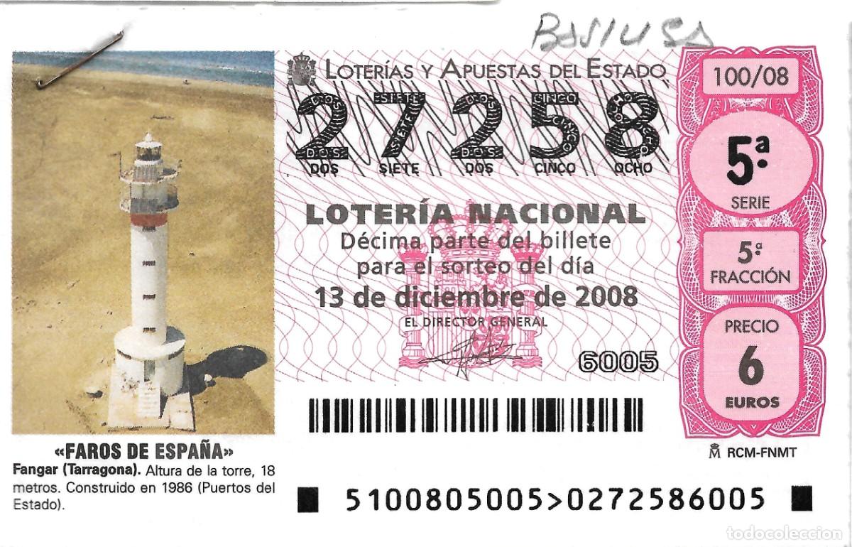 Nationale spanische Lotterie: DECIMO DE LOTERIA DEL 13 DE DICIEMBRE DE 2008, TEMA: FAROS ,FANGAR