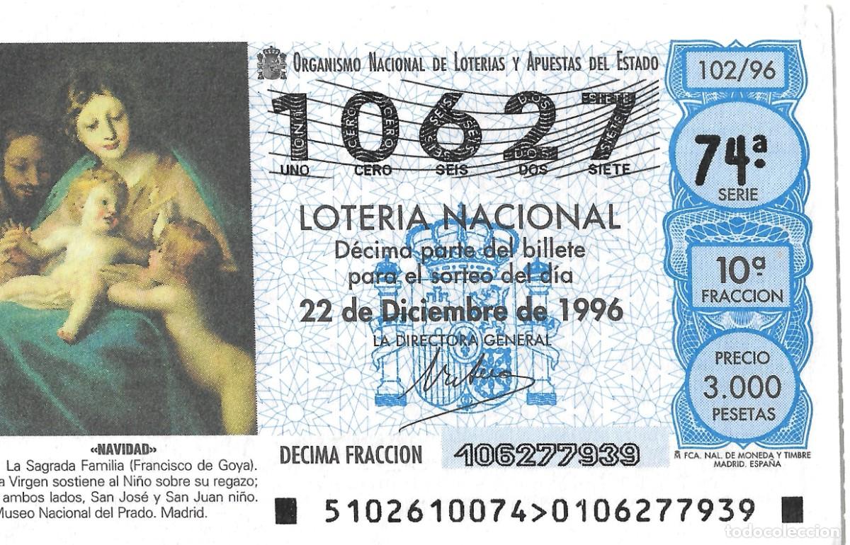Nationale spanische Lotterie: DECIMO DE LOTERIA DE NAVIDAD DEL 22-12-1996