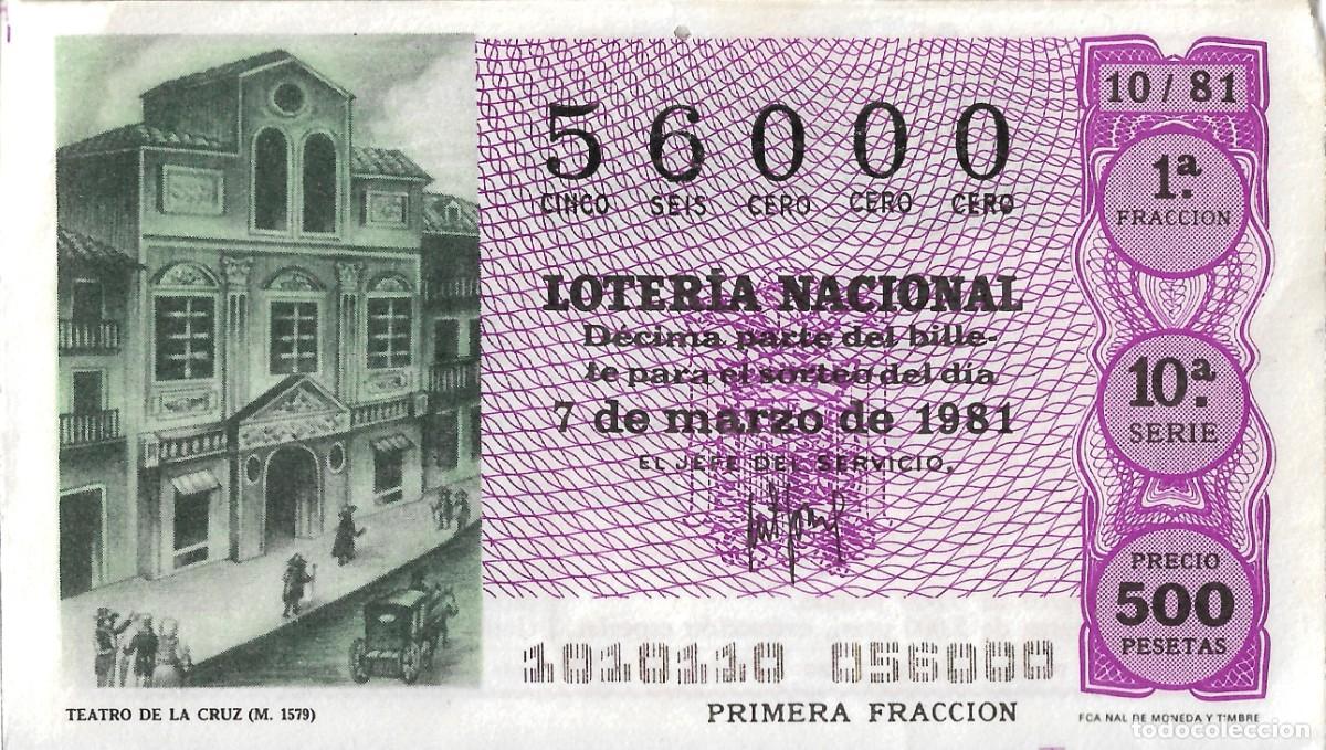 Nationale spanische Lotterie: DECIMO DE LOTERIA DEL 7 DE MARZO DE 1981 DEDICADO AL TEATRO DE LA CRUZ