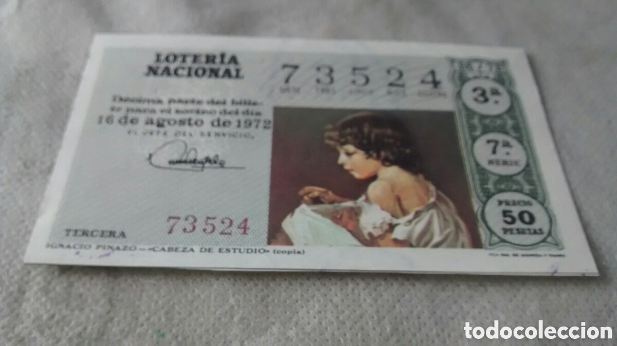Lotaria Nacional: DECIMO DE LA LOTERIA NACIONAL. SORTEO 16 AGOSTO 1972. 26/72 IGNACIO PINAZO CABEZA DE ESTUDIO