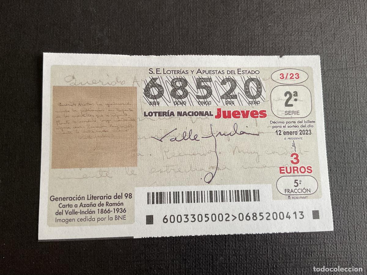 National Spanish Lottery: DECIMO LOTERIA JUEVES N&ordm; 68520 SORTEO 03 A&Ntilde;O 2023
