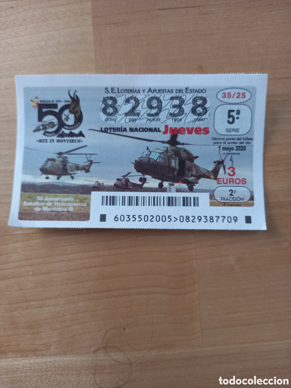 National Spanish Lottery: LOTER&Iacute;A 1 MAYO 2025 - 5O ANIVERSARIO BATALL&Oacute;N DE HELIC&Oacute;PTEROS DE MANIOBRA III