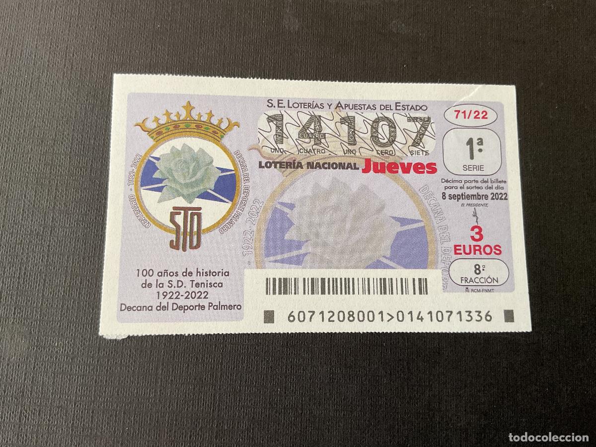 National Spanish Lottery: DECIMO LOTERIA JUEVES N&ordm; 14107 SORTEO 71 A&Ntilde;O 2022