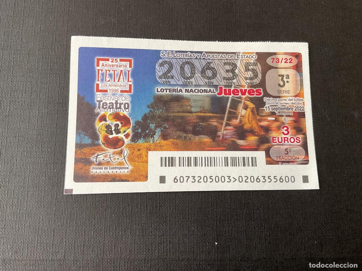 National Spanish Lottery: DECIMO LOTERIA JUEVES N&ordm; 20635 SORTEO 73 A&Ntilde;O 2022
