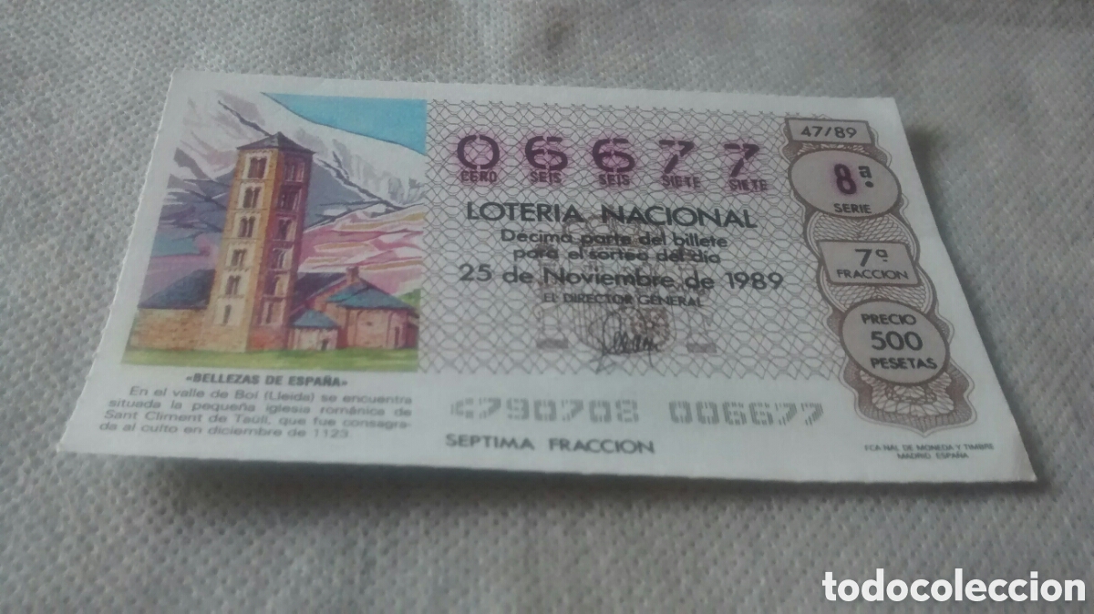 National Spanish Lottery: DECIMO DE LA LOTERIA NACIONAL. SORTEO 25 NOVIEMBRE 1989 47/89 BELLEZAS ESPA&Ntilde;A,VALLE DE BOI