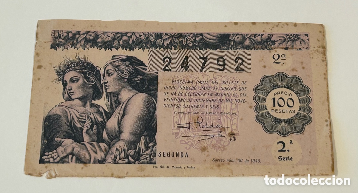 Loter&iacute;a Nacional: LOTER&Iacute;A NACIONAL 1946. SORTEO 36. SERIE 2&ordf;. FRACCI&Oacute;N 2&ordf;. ADM. 5. MADRID