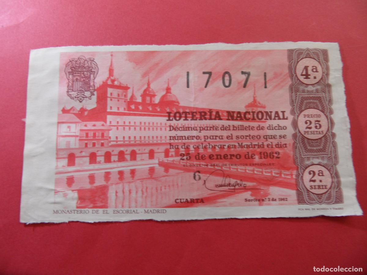 Nationale spanische Lotterie: REF: LL-1234 - COLECCION ref: COLTR1 CAPICUA 17071 LOTERIA ADM 55 MADRID 25 ENERO 1962