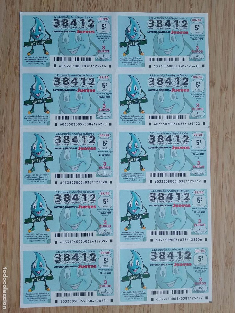Loterie Nationale: BILLETE COMPLETO LOTERIA NACIONAL DE LOS JUEVES A&Ntilde;O 2025 SORTEO N&ordm; 33