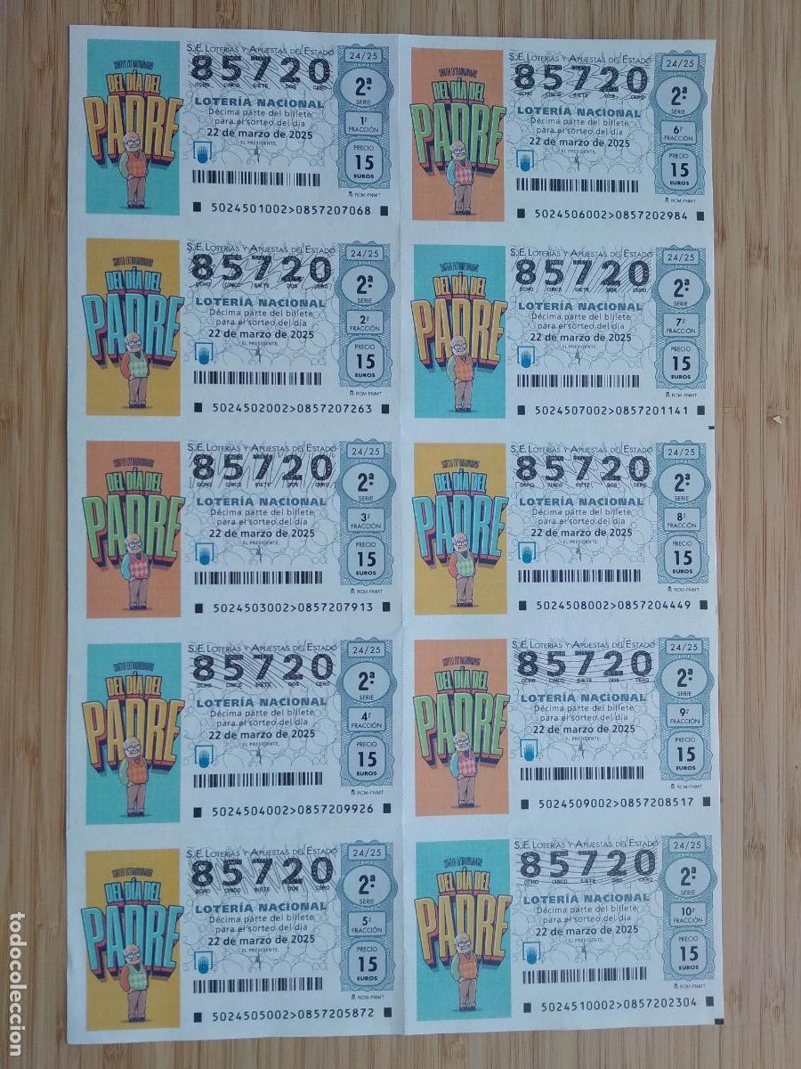 Loterie Nationale: BILLETE COMPLETO LOTERIA NACIONAL DE LOS JUEVES A&Ntilde;O 2025 SORTEO N&ordm; 24 EXTRAORDINARIO DIA DEL PADRE