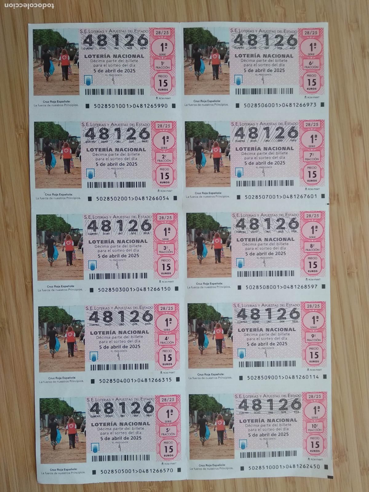 Loterie Nationale: BILLETE COMPLETO DE LOTERIA NACIONAL DE LOS SABADOS A&Ntilde;O 2025 SORTEO N&ordm; 28 CRUZ ROJA