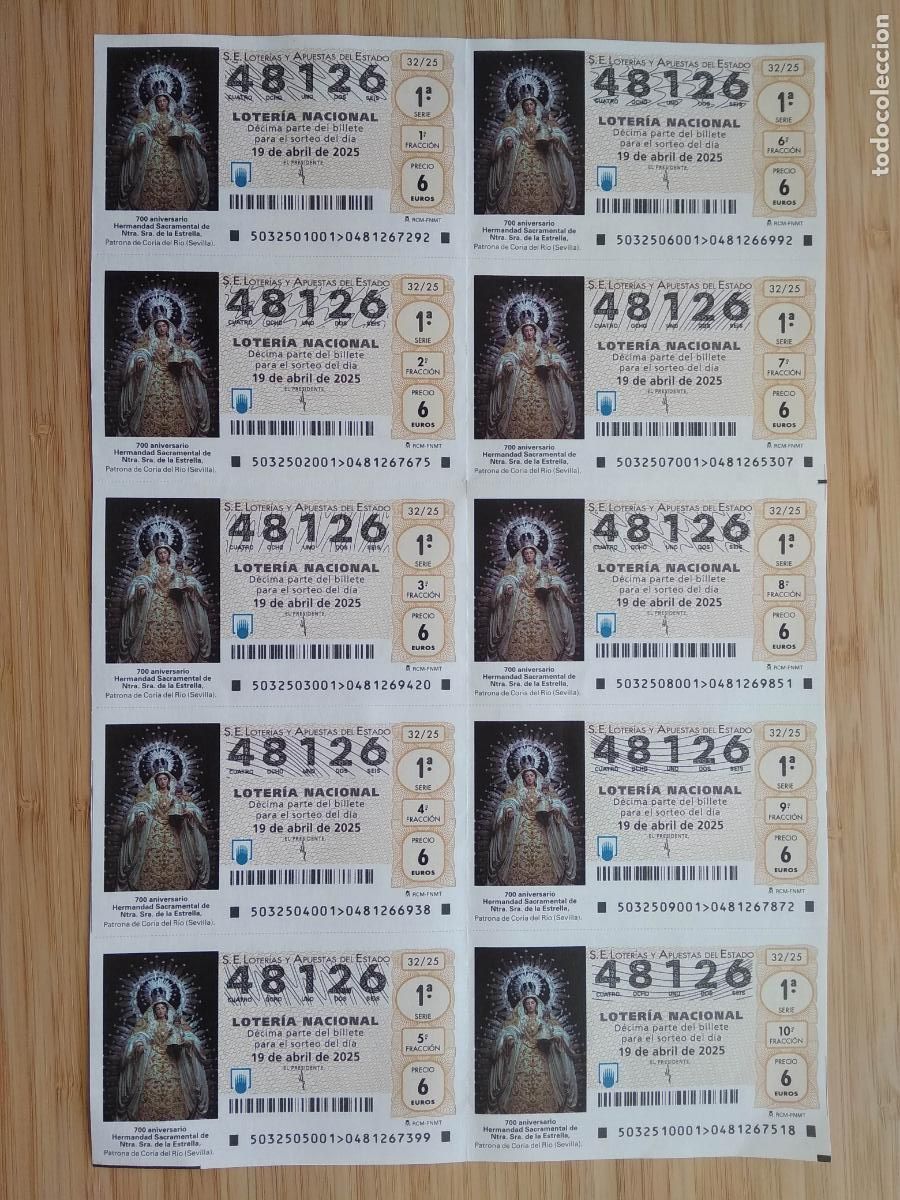 Loterie Nationale: BILLETE COMPLETO DE LOTERIA NACIONAL DE LOS SABADOS A&Ntilde;O 2025 SORTEO N&ordm; 32