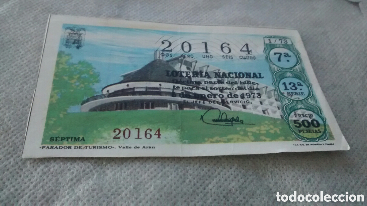 Nationale spanische Lotterie: DECIMO DE LA LOTERIA NACIONAL. SORTEO 5 DE ENERO 1973 PARADOR DE TURISMO VALLE DE ARAN