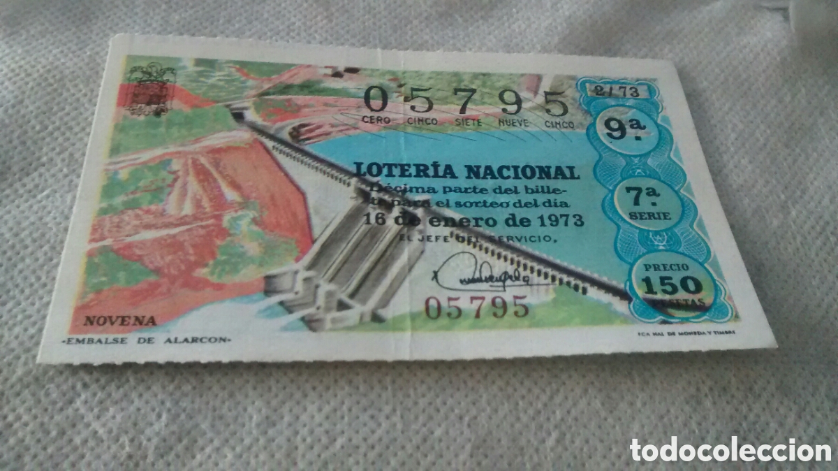 Nationale spanische Lotterie: DECIMO DE LA LOTERIA NACIONAL. SORTEO 16 ENERO 1973.2/73 EMBALSE DE ALARCON