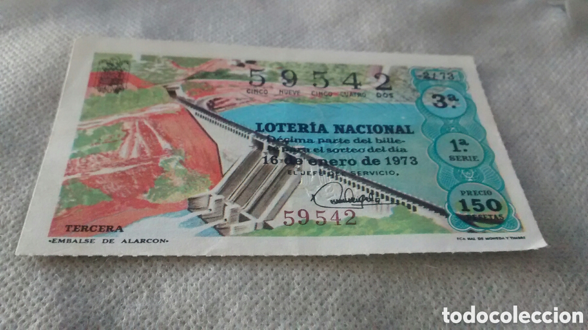 Nationale spanische Lotterie: DECIMO DE LA LOTERIA NACIONAL. SORTEO 16 ENERO 1973.2/73 EMBALSE DE ALARCON
