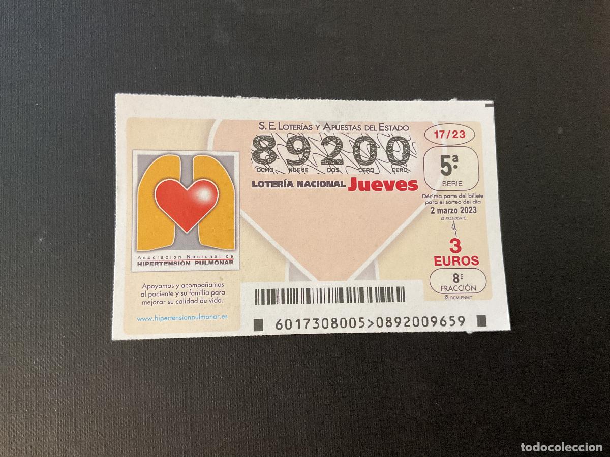 Nationale spanische Lotterie: DECIMO LOTERIA JUEVES N&ordm; 89200 SORTEO 17 A&Ntilde;O 2023