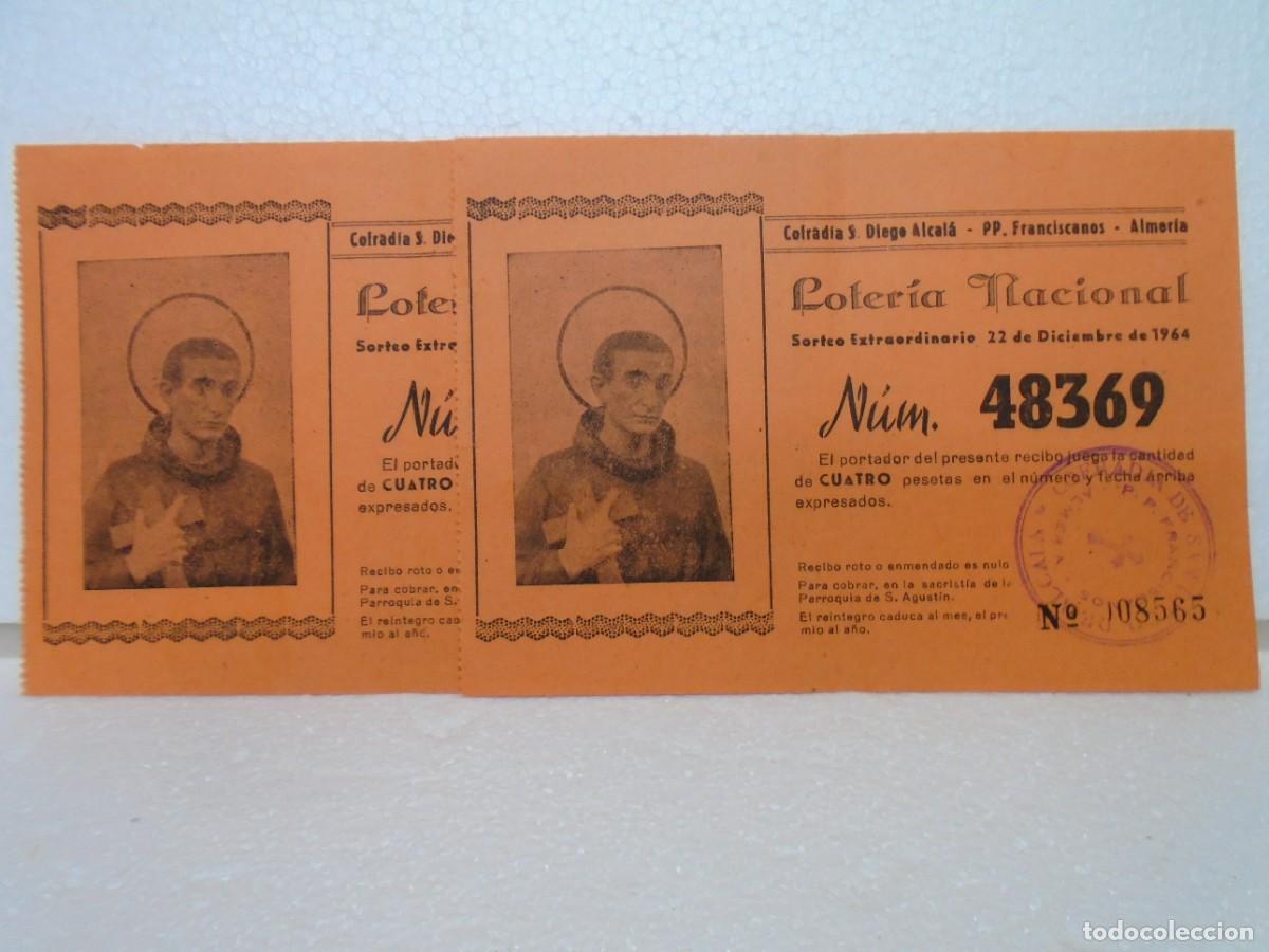 Nationale spanische Lotterie: ALMERIA.LOTERIA NACIONAL 22/12/1964.COFRADIA S.DIEGO ALCAL&Aacute;-PP.FRANCISCANOS.
