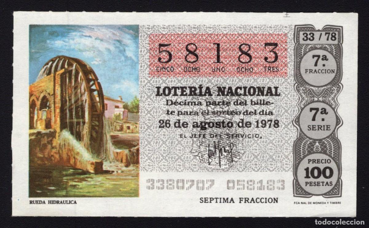 Nationale spanische Lotterie: L. Nacional 26 Agosto 1978. Rueda Hidr&aacute;ulica. N&ordm; 58183. Admon 2 Sonsoles. &Aacute;vila. Desaparecida