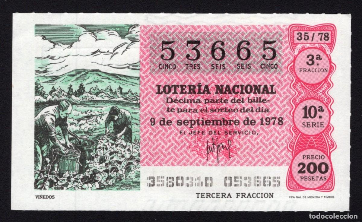 Nationale spanische Lotterie: L. Nacional 9 Septiembre 1978. Vi&ntilde;edos. n&ordm; 53665. Admon n&ordm; 1. Teresa. &Aacute;vila. Desaparecida.