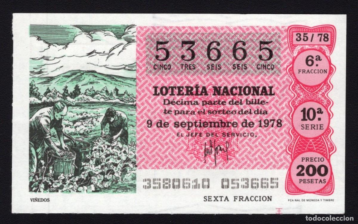 Nationale spanische Lotterie: L. Nacional 9 Septiembre 1978. Vi&ntilde;edos. n&ordm; 53665. Admon n&ordm; 1. Teresa. &Aacute;vila. Desaparecida.
