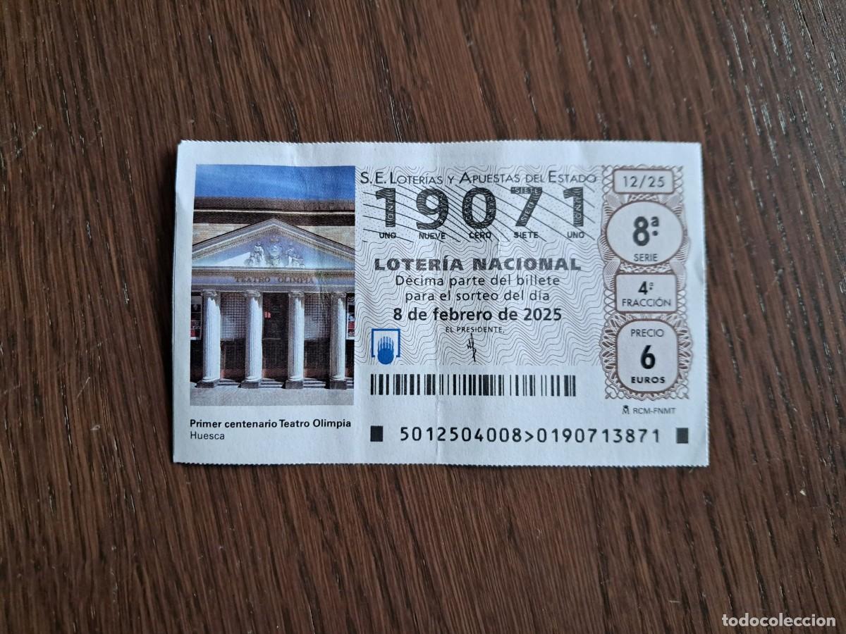 Nationale spanische Lotterie: d&eacute;cimo loter&iacute;a nacional de d&iacute;a 08-02-25, primer centenario teatro Olimpia, Huesca. 12/25