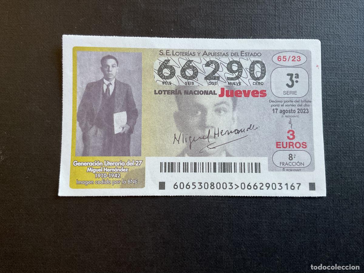 National Spanish Lottery: DECIMO LOTERIA JUEVES N&ordm; 66290 SORTEO 65 A&Ntilde;O 2023