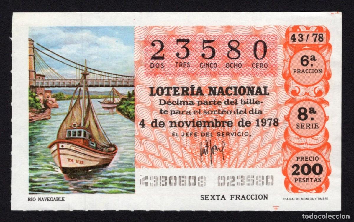 Loterie Nationale: L. Nacional 4 Noviembre 1978. Rio Navegable. N&ordm; 23580. Adm&oacute;n n&ordm; 24. Madrid.