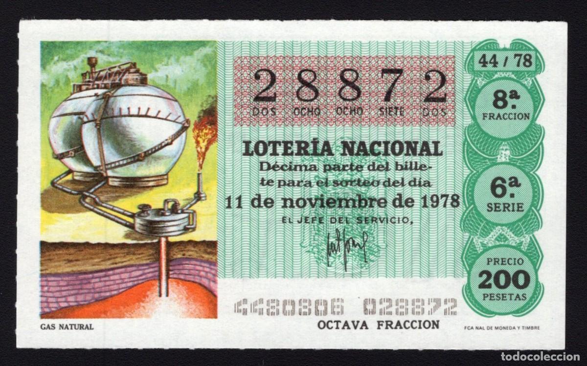 Loterie Nationale: L. Nacional 11 Noviembre 1978. Gas Natural. N&ordm; 28872. Adm&oacute;n 11 Villaverde Alto. Madrid. Desaparecida
