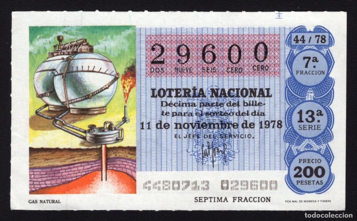 Loterie Nationale: L. Nacional 11 Noviembre 1978. Gas Natural. N&ordm; 29600. Adm&oacute;n 108 Madrid.