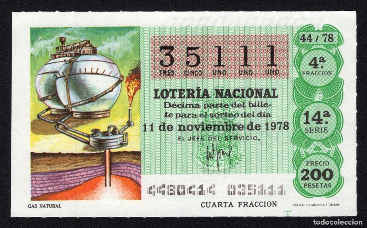 Loterie Nationale: L. Nacional 11 Noviembre 1978. Gas Natural. N&ordm; 35111. Adm&oacute;n n&ordm; 136 Ana. Madrid. Desaparecida