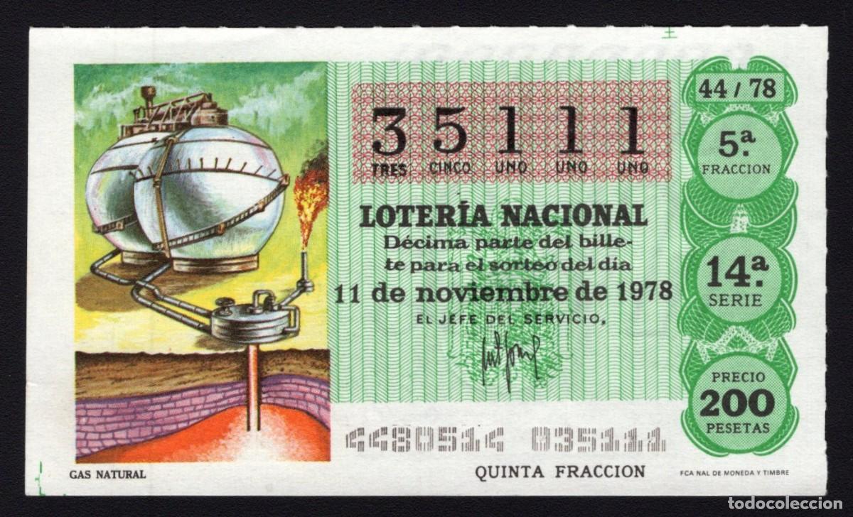 Loterie Nationale: L. Nacional 11 Noviembre 1978. Gas Natural. N&ordm; 35111. Adm&oacute;n n&ordm; 136 Ana. Madrid. Desaparecida