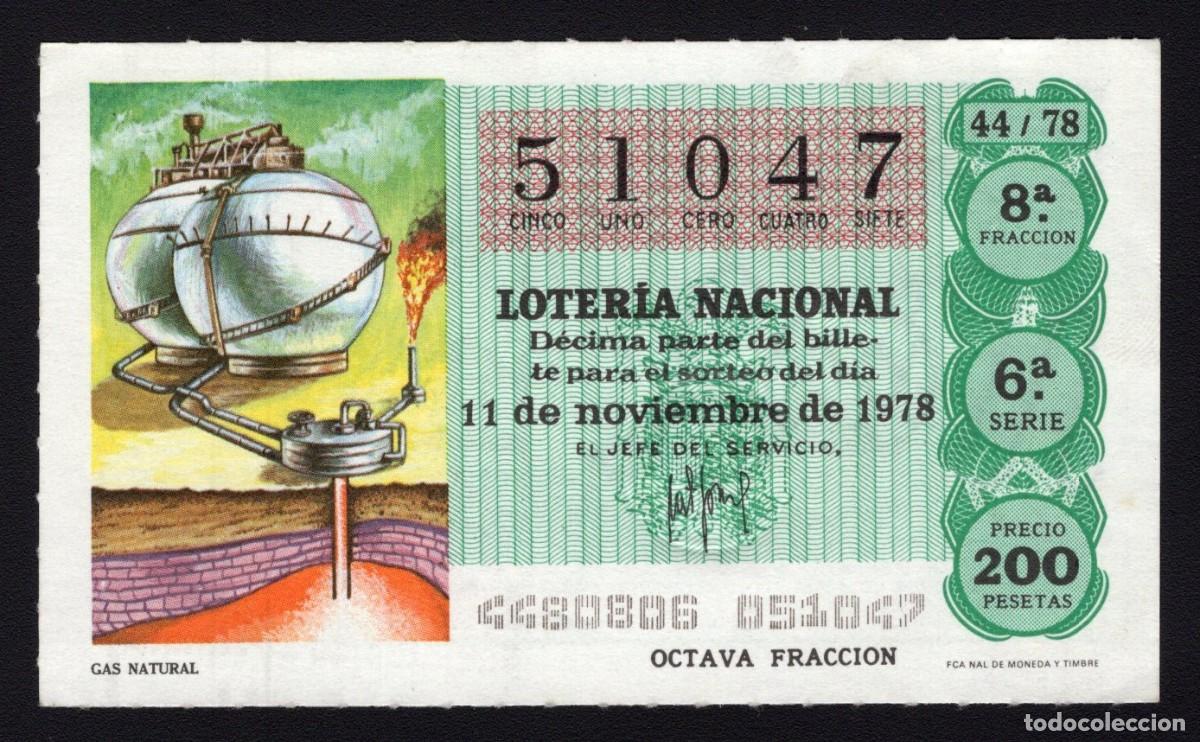 Loterie Nationale: L. Nacional 11 Noviembre 1978. Gas Natural. N&ordm; 51047. Adm&oacute;n n&ordm; 111. Madrid.