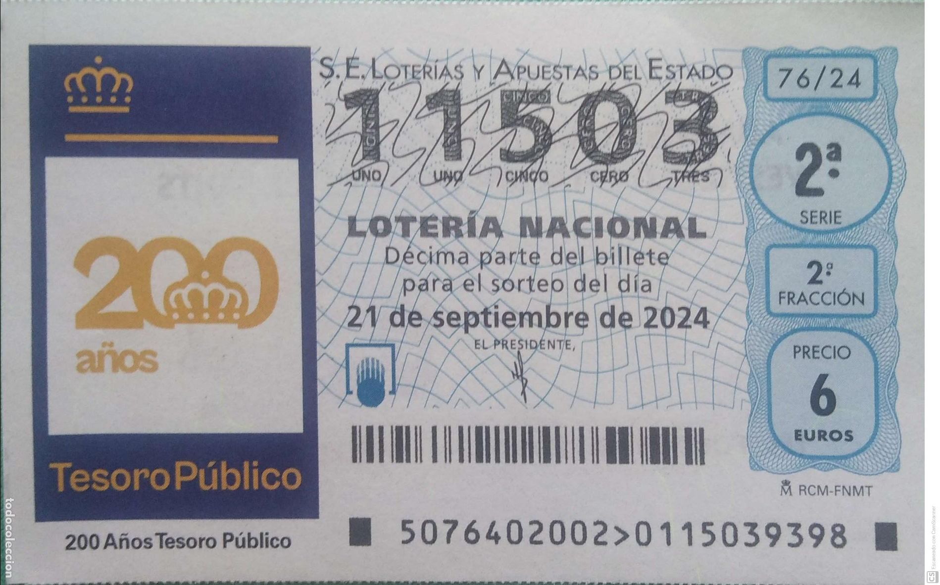 Loterie Nationale: Espa&ntilde;a. Loter&iacute;a. 2024. Sorteo: 76 Aniversario del Tesoro P&uacute;blico. Fecha: 21 septiembre