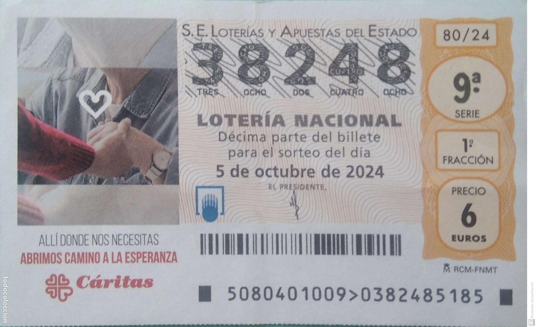 Lotaria Nacional: Espa&ntilde;a. Loter&iacute;a. 2024. Sorteo: 80 C&aacute;ritas. Abrimos camino a la Esperanza. Fecha: 5 octubre