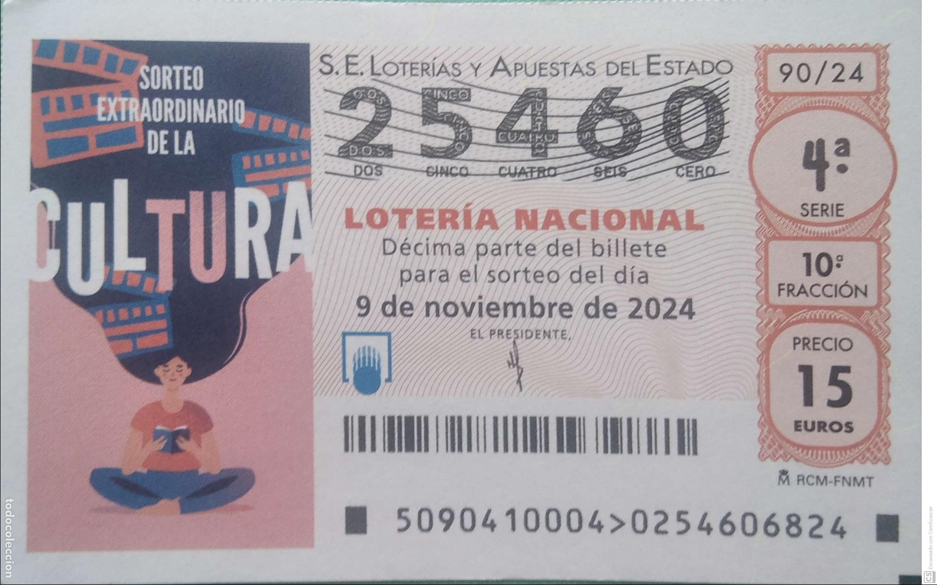 Lotaria Nacional: Espa&ntilde;a. Loter&iacute;a. 2024. Sorteo: 90 Sorteo Extraordinario de la Cultura. Fecha: 9 noviembre