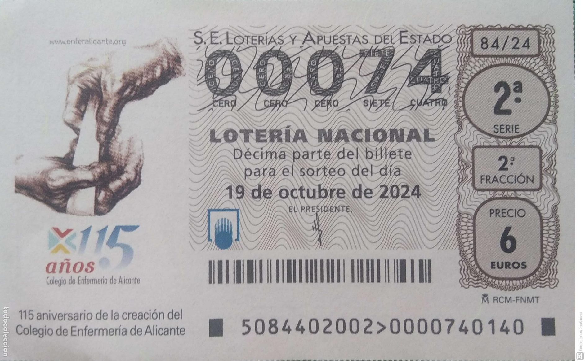 Lotaria Nacional: Espa&ntilde;a. Loter&iacute;a. 2024. Sorteo: 84 Aniversario creaci&oacute;n del Colegio de Enfermer&iacute;a de Alicante. Fecha