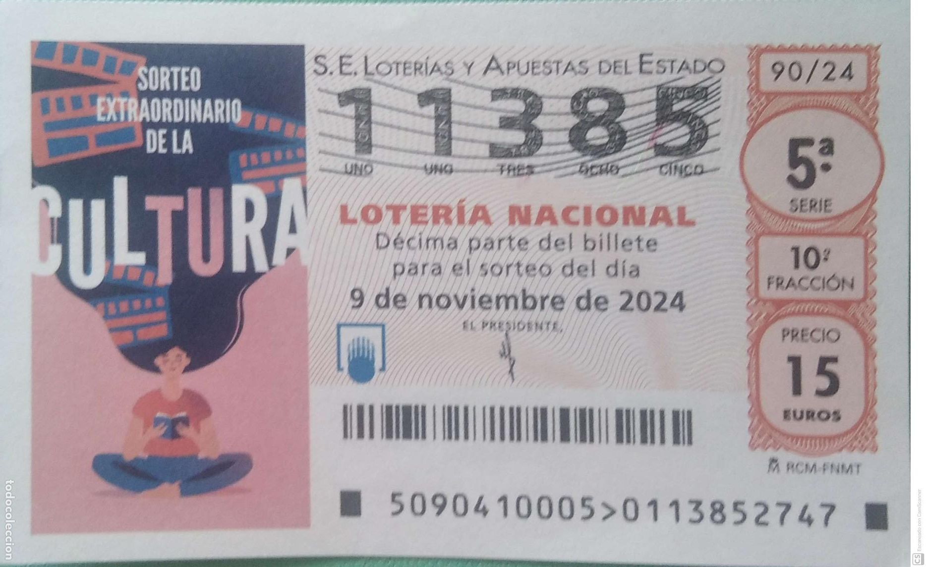 Lotaria Nacional: Espa&ntilde;a. Loter&iacute;a. 2024. Sorteo: 90 Sorteo Extraordinario de la Cultura. Fecha: 9 noviembre