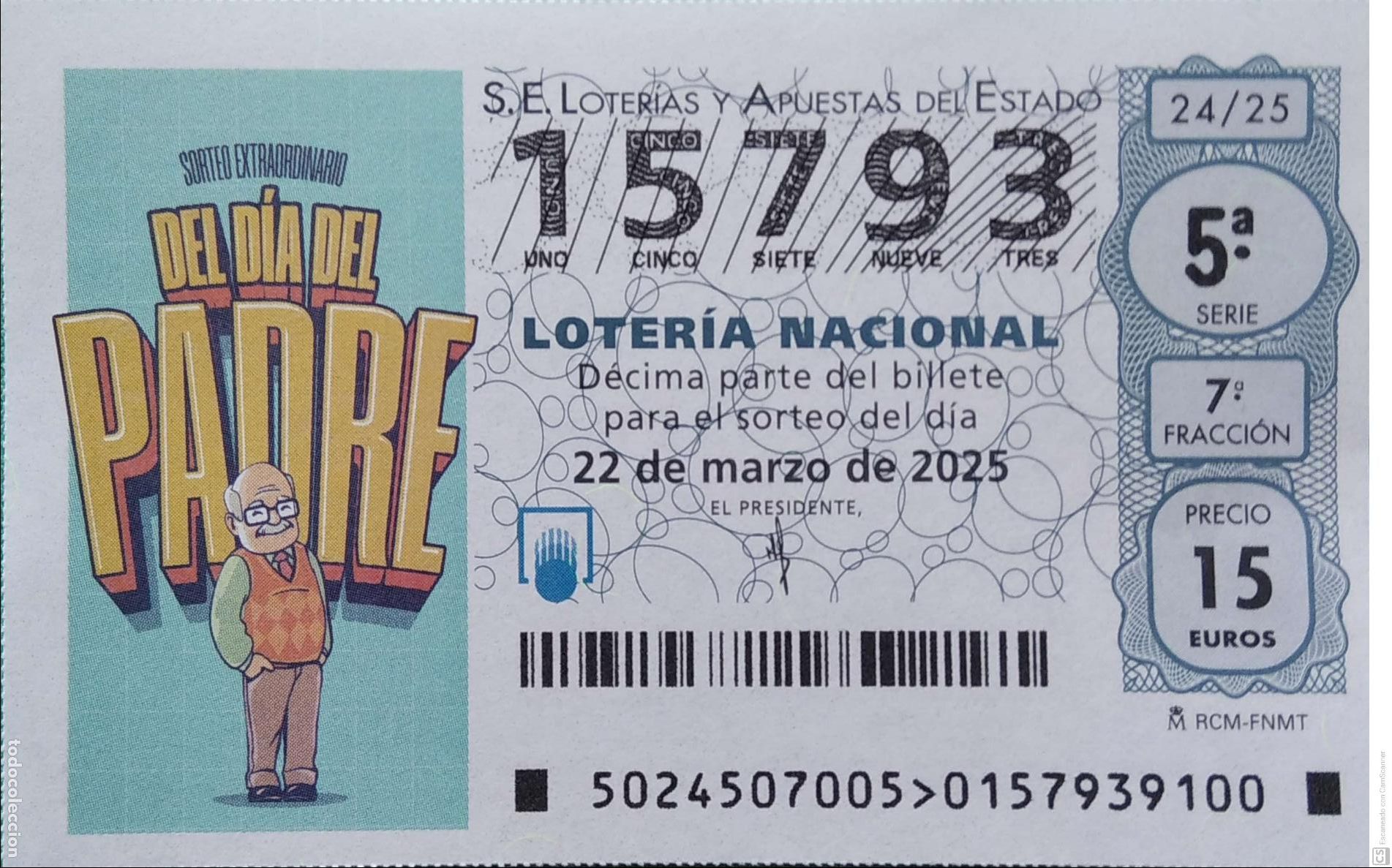 Lotaria Nacional: Espa&ntilde;a. Loter&iacute;a. 2025. Sorteo: 24 Sorteo Extraordinario del D&iacute;a del Padre. Fecha: 22 marzo.
