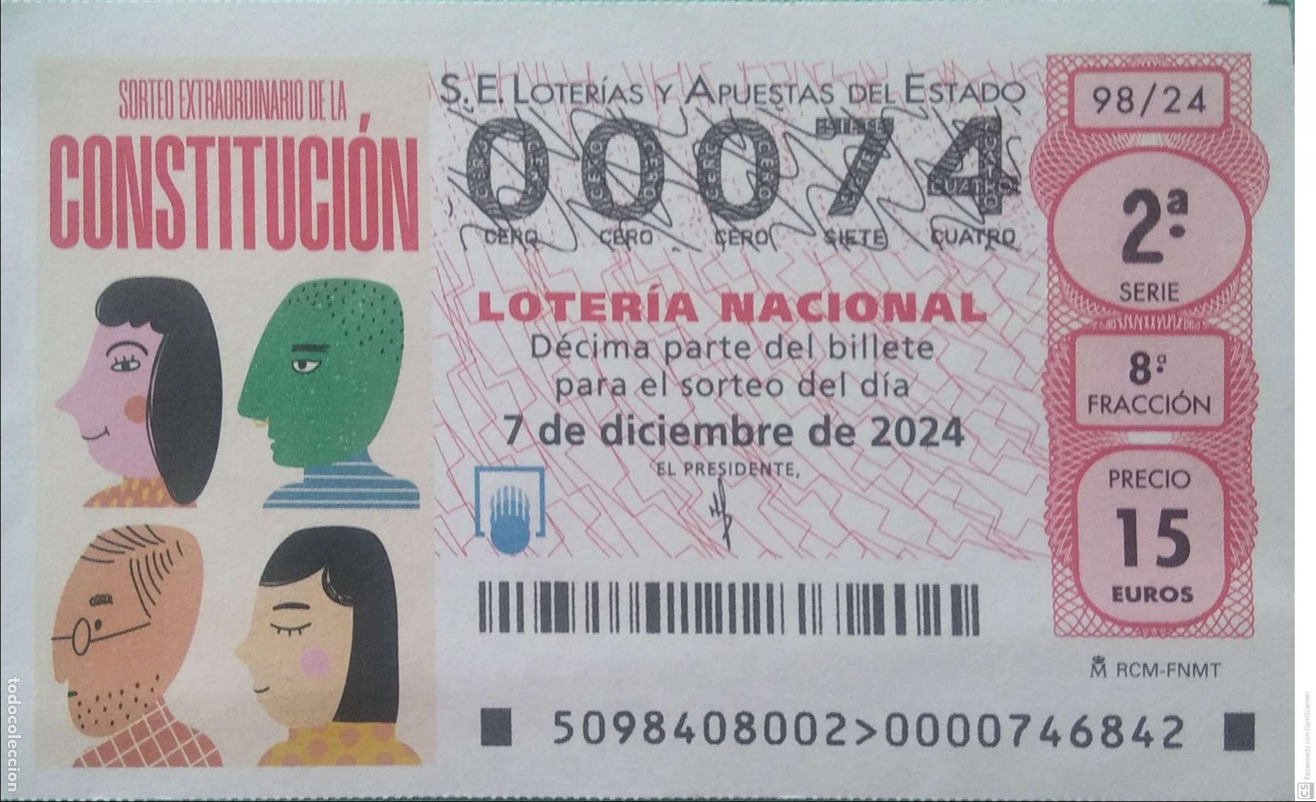 Lotaria Nacional: Espa&ntilde;a. Loter&iacute;a. 2024. Sorteo: 98 Sorteo extraordinario de la Constituci&oacute;n. Fecha: 7 diciembre