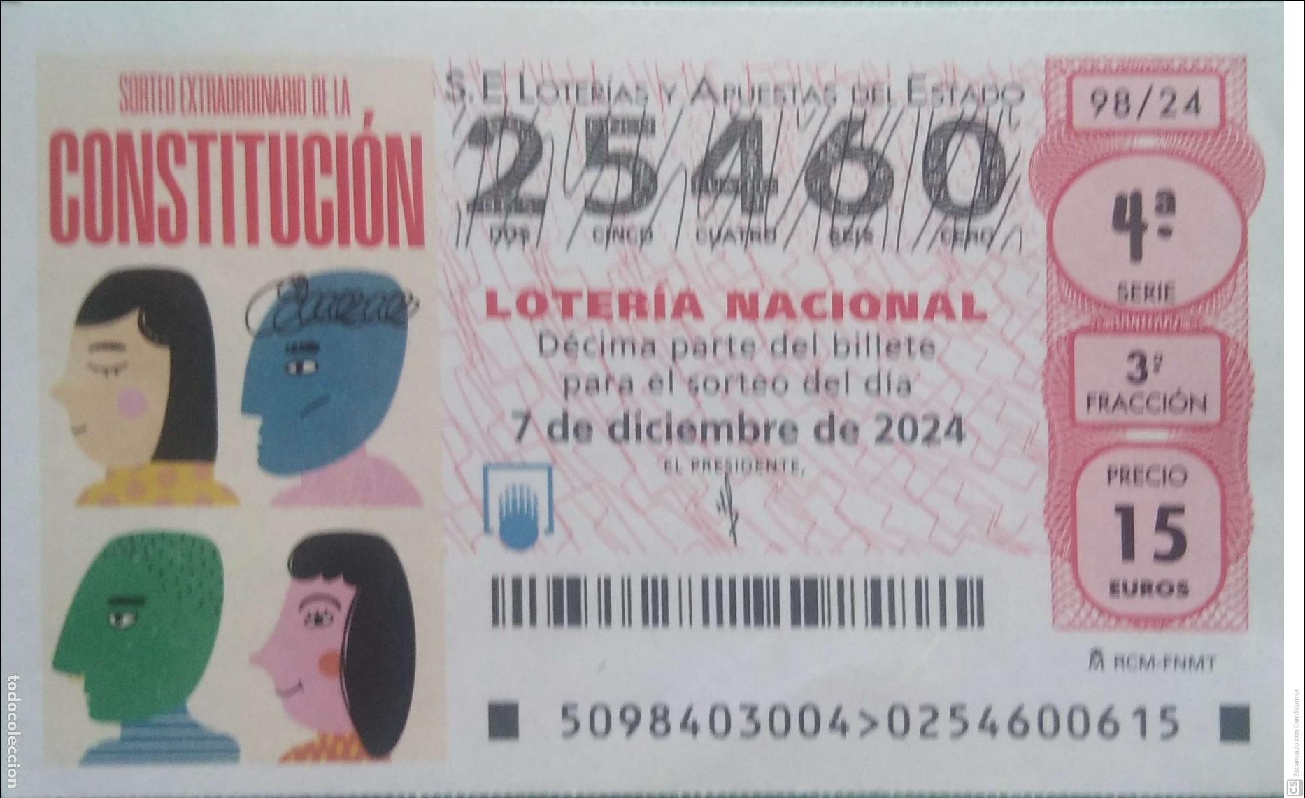 Lotaria Nacional: Espa&ntilde;a. Loter&iacute;a. 2024. Sorteo: 98 Sorteo extraordinario de la Constituci&oacute;n. Fecha: 7 diciembre