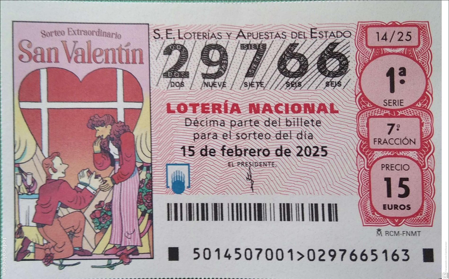 Lotaria Nacional: Espa&ntilde;a. Loter&iacute;a. 2025. Sorteo: 14 Sorteo Extraordinario San Valent&iacute;n. Fecha: 15 febrero.