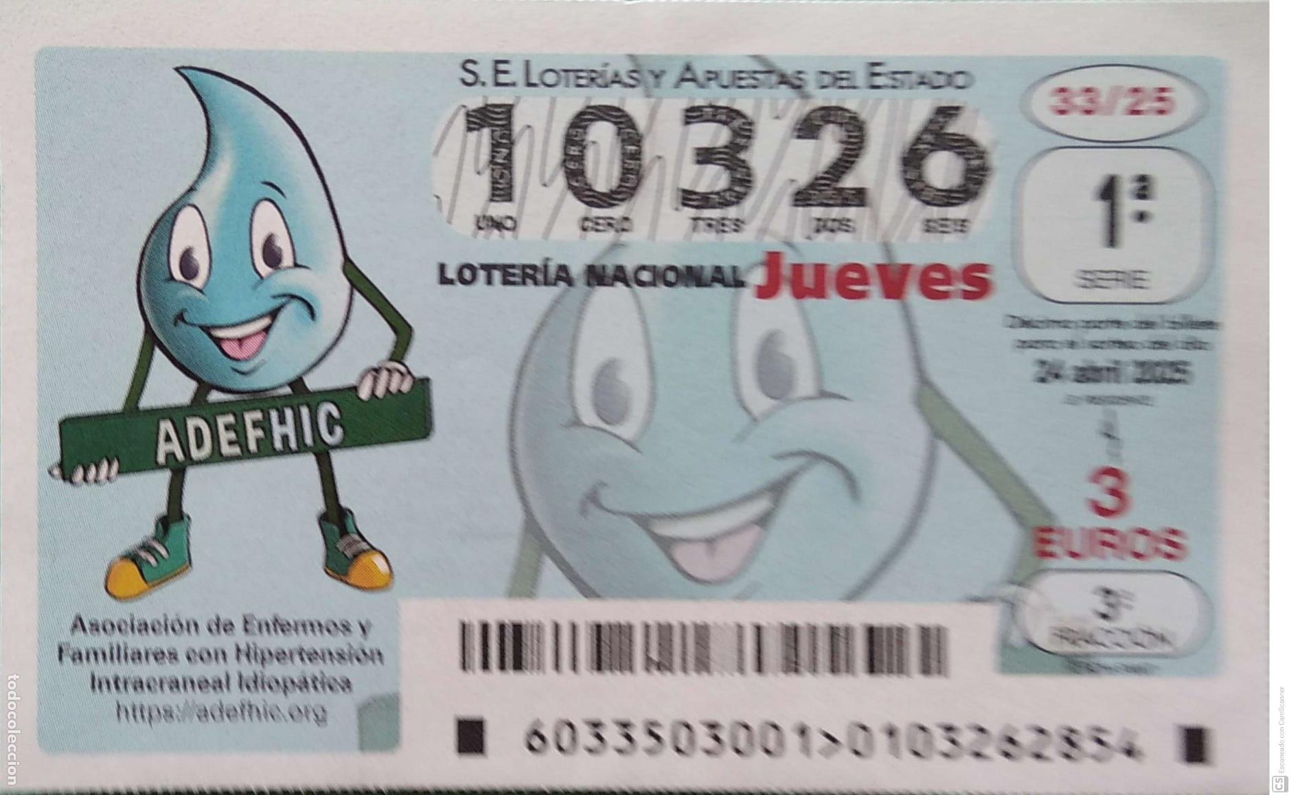 Lotaria Nacional: Espa&ntilde;a. Loter&iacute;a. 2025. Sorteo: 33 Asociaci&oacute;n de Enfermos y Familiares con Hipertensi&oacute;n Intracraneal